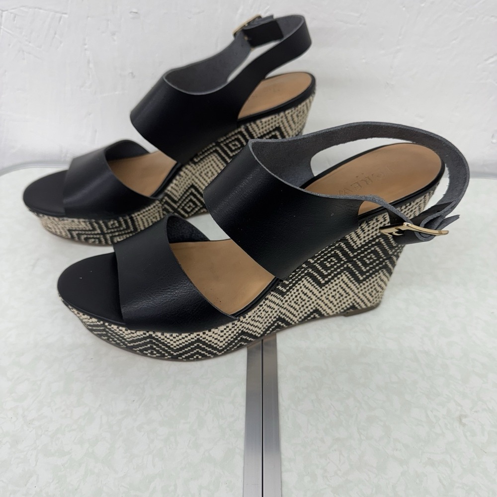J Crew Woven Wedge Heel Sandal Size 11 Geometric Black Comfort Dressy‎ - Picture 3 of 8